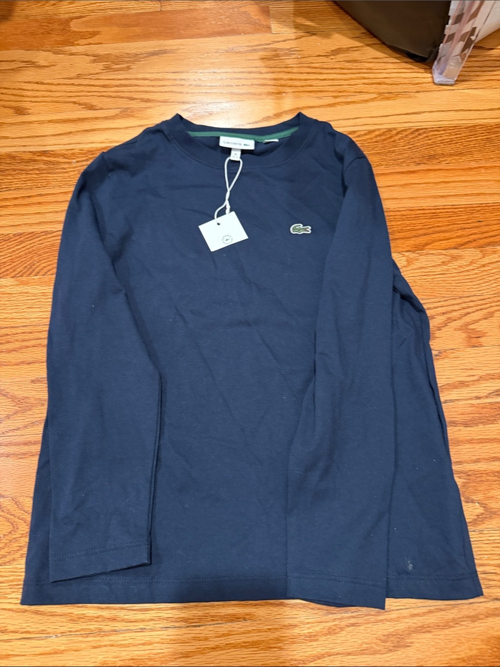 Lacoste Navy Blue Long Sleeve Crewneck with Green Croc Logo sz 10 new with tags